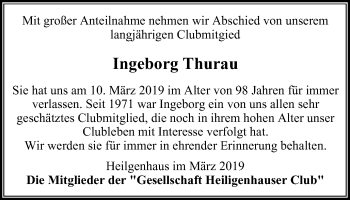 Traueranzeige von Ingeborg Thurau von Stadtanzeiger Velbert + Heiligenhaus