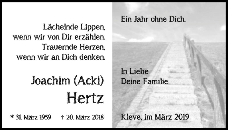  Traueranzeige für Joachim Hertz vom 20.03.2019 aus Klever Wochenblatt