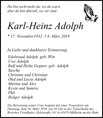 Traueranzeige von Karl-Heinz Adolph von Mülheimer Woche