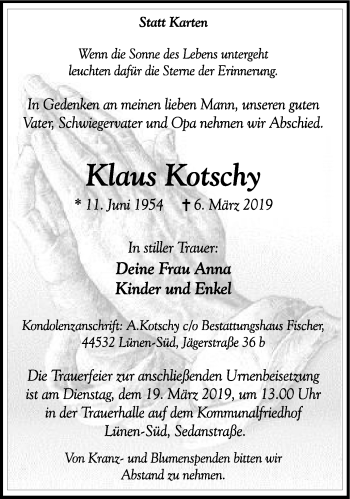 Traueranzeige von Klaus Kotschy von Lüner Anzeiger