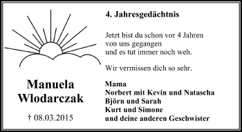 Traueranzeige von Manuela Wlodarczak von Mülheimer Woche