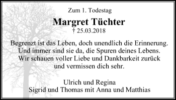 Traueranzeige von Margret Tüchter von Stadtspiegel Bochum