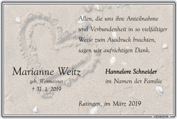 Traueranzeige von Marianne Weitz von WVW Anzeigenblätter