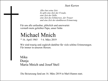 Traueranzeige von Michael Mnich von Stadtanzeiger Velbert + Heiligenhaus