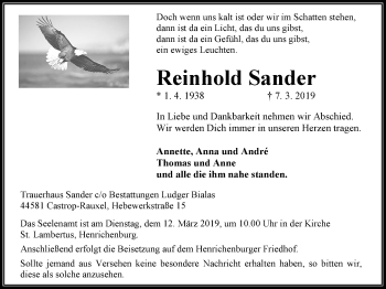 Traueranzeige von Reinhold Sander von Stadtanz.Castrop-Rauxel