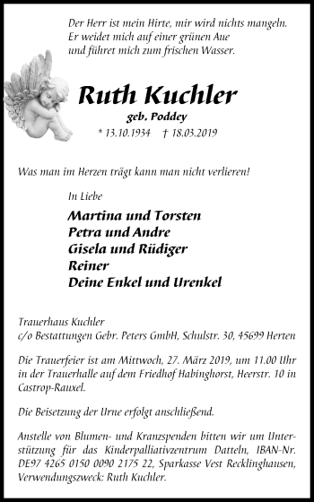 Traueranzeige von Ruth Kuchler von Stadtanz.Castrop-Rauxel