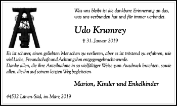 Traueranzeige von Udo Krumrey von Lüner Anzeiger