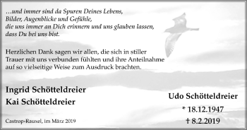 Traueranzeige von Udo Schötteldreier von Stadtanz.Castrop-Rauxel