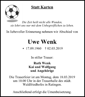 Traueranzeige von Uwe Wenk von WVW Anzeigenblätter