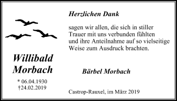Traueranzeige von Willibald Morbach von Stadtanz.Castrop-Rauxel