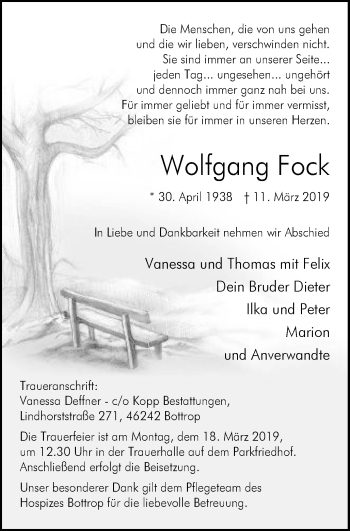 Traueranzeige von Wolfgang Fock von Stadtspiegel Bottrop