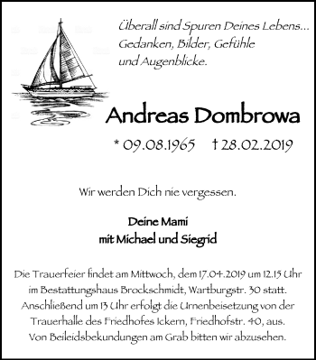 Traueranzeige von Andreas Dombrowa von Stadtanz.Castrop-Rauxel