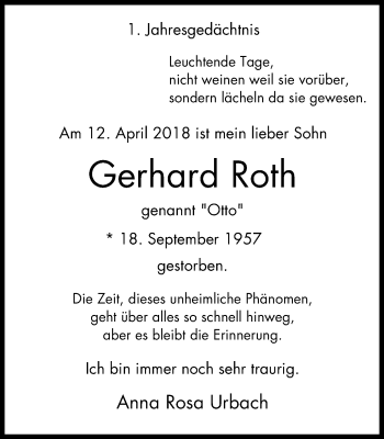 Traueranzeige von Gerhard Roth von Wochen-Anzeiger Langenfeld/Monheim/Hilden