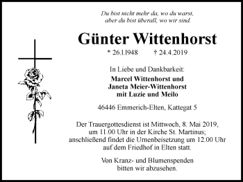 Traueranzeige von Günter Wittenhorst von Stadtanzeiger Emmerich/Rees/Isselburg