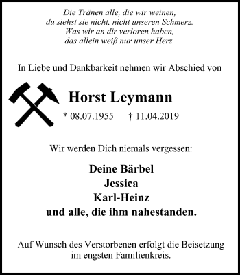Traueranzeige von Horst Leymann von Wochen-Anzeiger Oberhausen