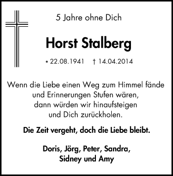 Traueranzeige von Horst Stalberg von Wochen-Anzeiger Oberhausen