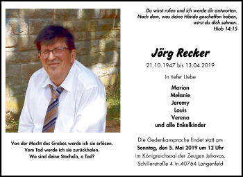 Traueranzeige von Jörg Recker von Wochen-Anzeiger Langenfeld/Monheim/Hilden