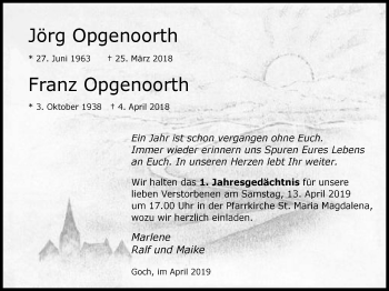Traueranzeige von Jörg und Franz Opgenoorth von Gocher Wochenblatt