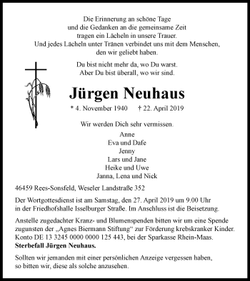 Traueranzeige von Jürgen Neuhaus von Stadtanzeiger Emmerich/Rees/Isselburg