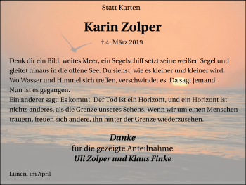 Traueranzeige von Karin Zolper von Lüner Anzeiger