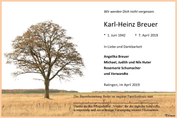 Traueranzeige von Karl-Heinz Breuer von WVW Anzeigenblätter