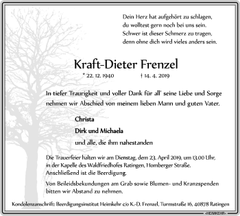Traueranzeige von Kraft-Dieter Frenzel von WVW Anzeigenblätter