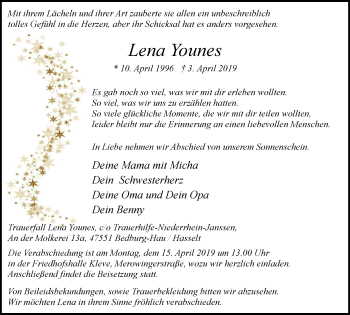 Traueranzeige von Lena Younes von Klever Wochenblatt