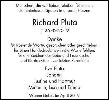 Traueranzeige von Richard Pluta von Wochenblatt Herne/Wanne-Eickel