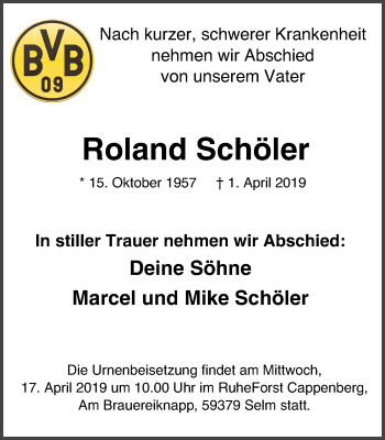 Traueranzeige von Roland Schöler von Lüner Anzeiger