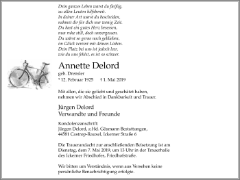 Traueranzeige von Annette Delord von Stadtanz.Castrop-Rauxel