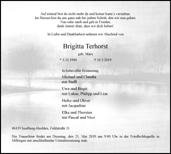 Traueranzeige von Brigitta Terhorst von Stadtanzeiger Emmerich/Rees/Isselburg