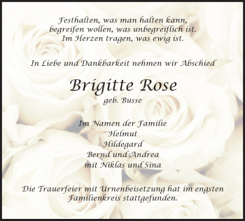 Traueranzeigen Von Brigitte Rose | Trauer-in-NRW.de