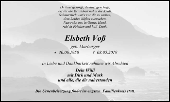 Traueranzeige von Elsbeth Voß von Wochen-Anzeiger Oberhausen