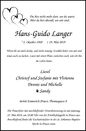 Traueranzeige von Hans-Guido Langer von Stadtanzeiger Emmerich/Rees/Isselburg