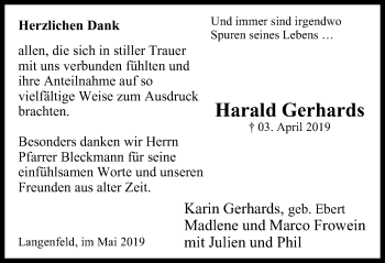 Traueranzeige von Harald Gerhards von Wochen-Anzeiger Langenfeld/Monheim/Hilden