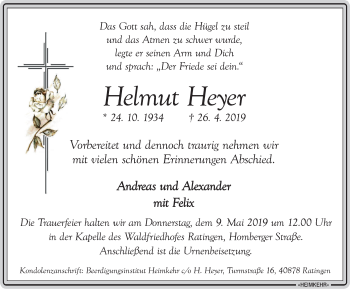 Traueranzeige von Helmut Heyer von WVW Anzeigenblätter