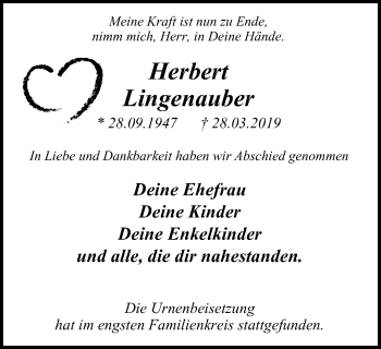 Traueranzeige von Herbert Lingenauber von Wochen-Anzeiger Oberhausen