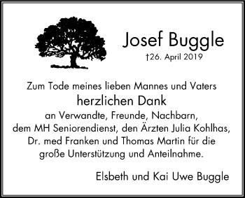 Traueranzeige von Josef Buggle von Mülheimer Woche