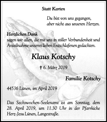 Traueranzeige von Klaus Kotschy von Lüner Anzeiger