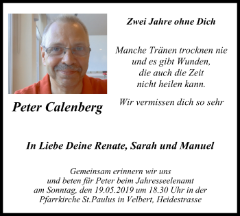Traueranzeige von Peter Calenberg von Stadtanzeiger Velbert + Heiligenhaus