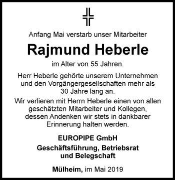 Traueranzeige von Rajmund Heberle von Mülheimer Woche