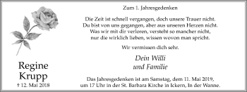 Traueranzeige von Regine Krupp von Stadtanz.Castrop-Rauxel