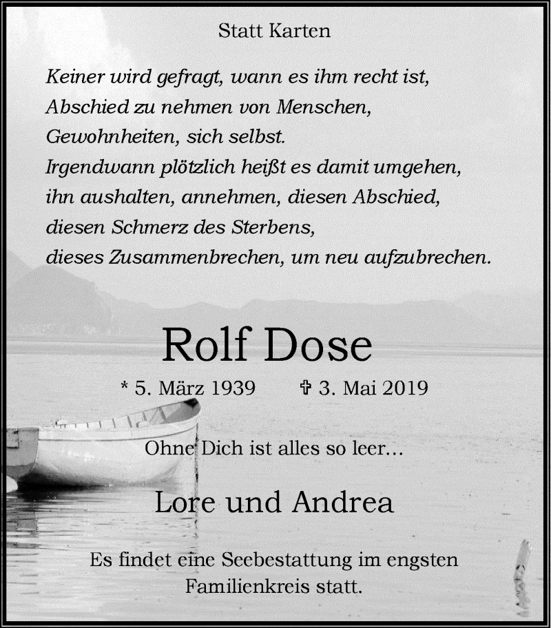  Traueranzeige für Rolf Dose vom 18.05.2019 aus Wochen-Anzeiger Langenfeld/Monheim/Hilden