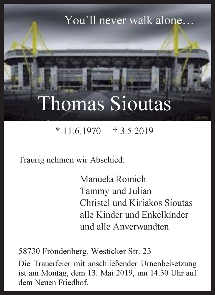  Traueranzeige für Thomas Sioutas vom 08.05.2019 aus Stadtspiegel Menden + Froendenberg