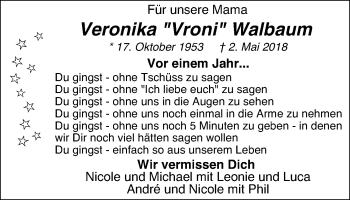 Traueranzeige von Veronika Walbaum von Lüner Anzeiger