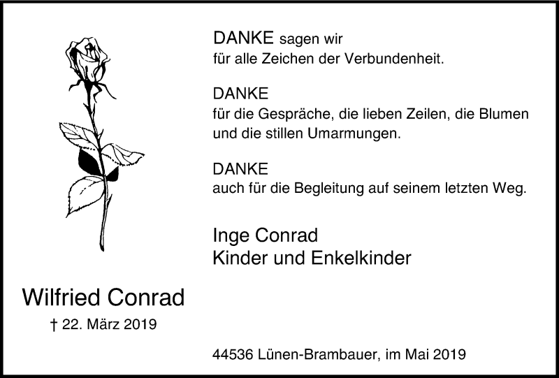 Traueranzeigen von Wilfried Conrad TrauerinNRW.de