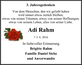 Traueranzeige von Adi Rahm von Stadtspiegel Bottrop