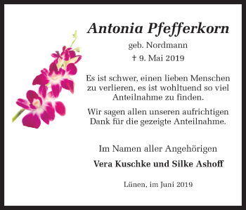 Traueranzeige von Antonia Pfefferkorn von Lüner Anzeiger