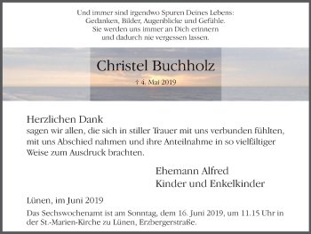 Traueranzeige von Christel Buchholz von Lüner Anzeiger