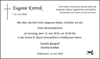 Traueranzeige von Eugenie Krettek von Stadtspiegel Bottrop